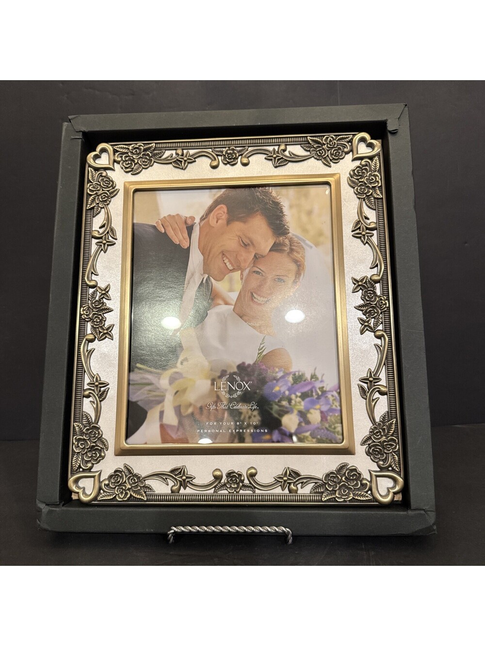 New Lenox Vintage Love Photo Frame 8" X 10” Photo Brushed Gold W Ivory Satin